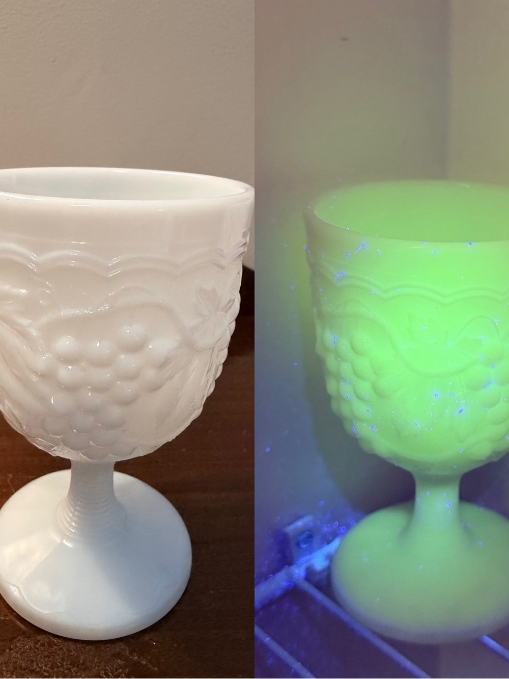 Pair of Vintage Imperial Milk Glass Manganese Goblets